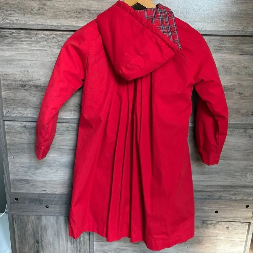 London Fog 7 Red Hooded Jacket Fleece Lined Classic Preppy Luxury Vintage Style